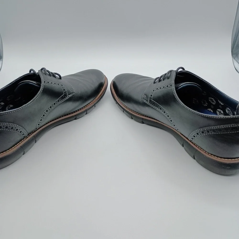 Johnston & Murphy Mens 10M Black Leather Derby‎ Dress Shoes Plain Toe Lace Up